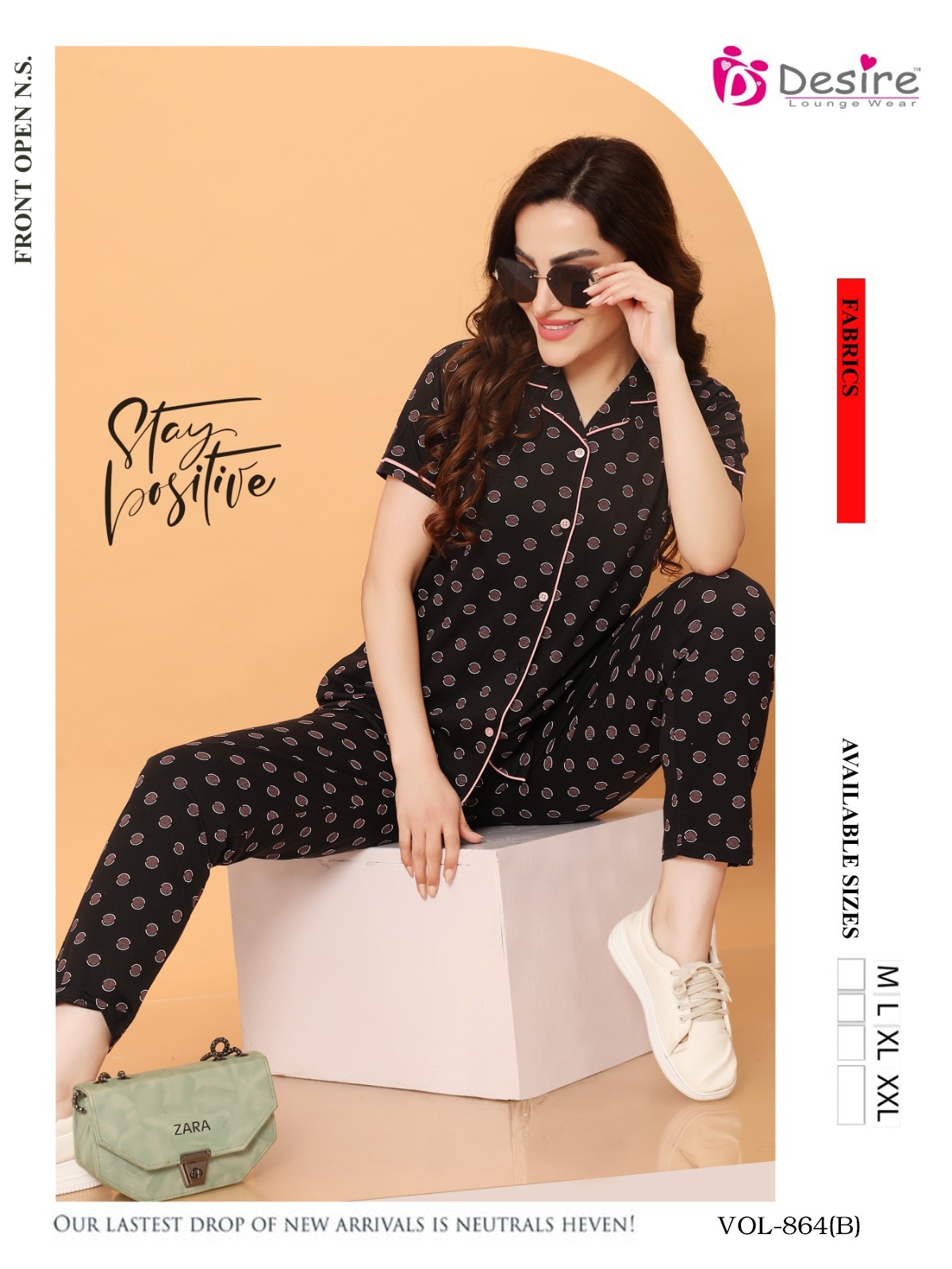 Vol- 864 Premium Hosiery Fabric Front Open Button Night Suit