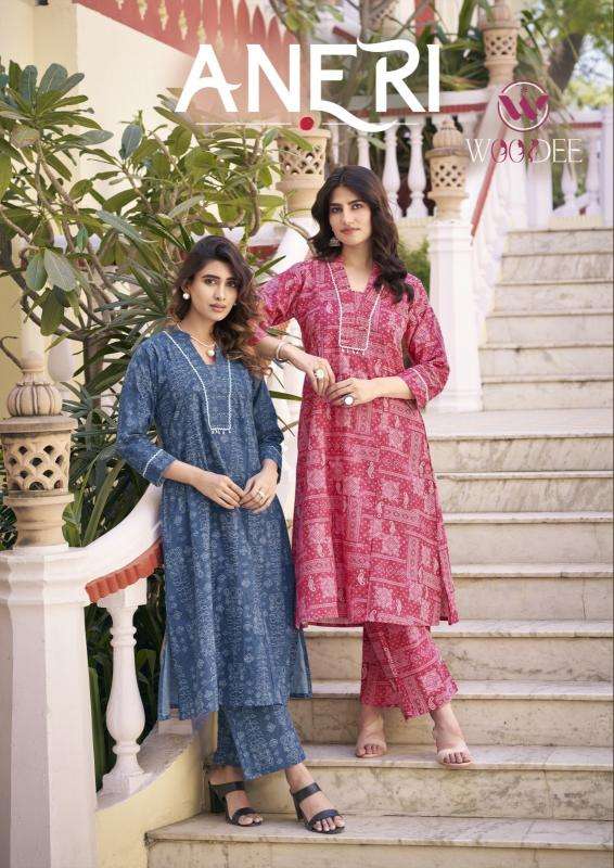 woodee aneri series 1001-1006 cotton kurti with pair 