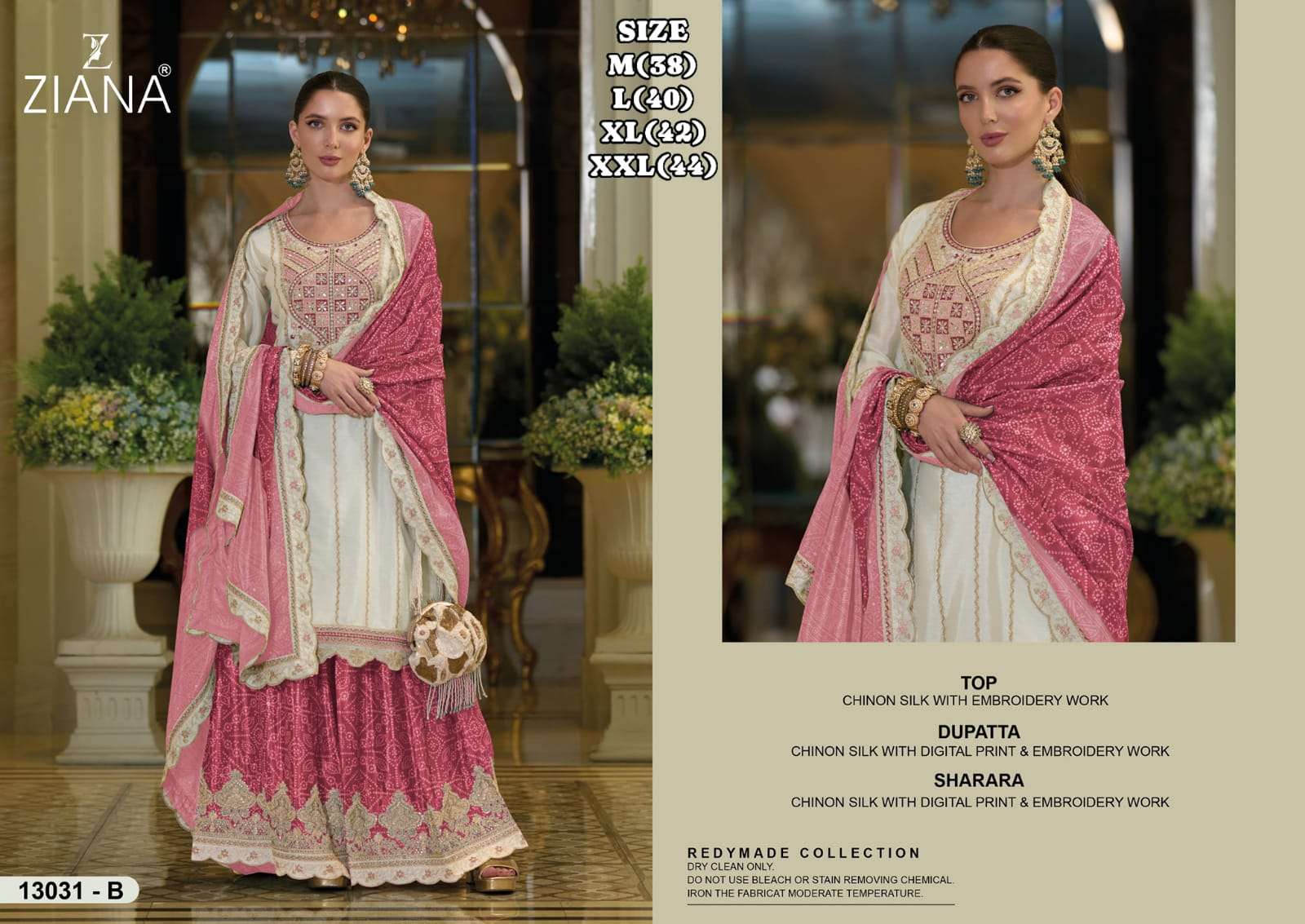 Ziana 13031 colour chinon silk with embroidery work suit in wholesale