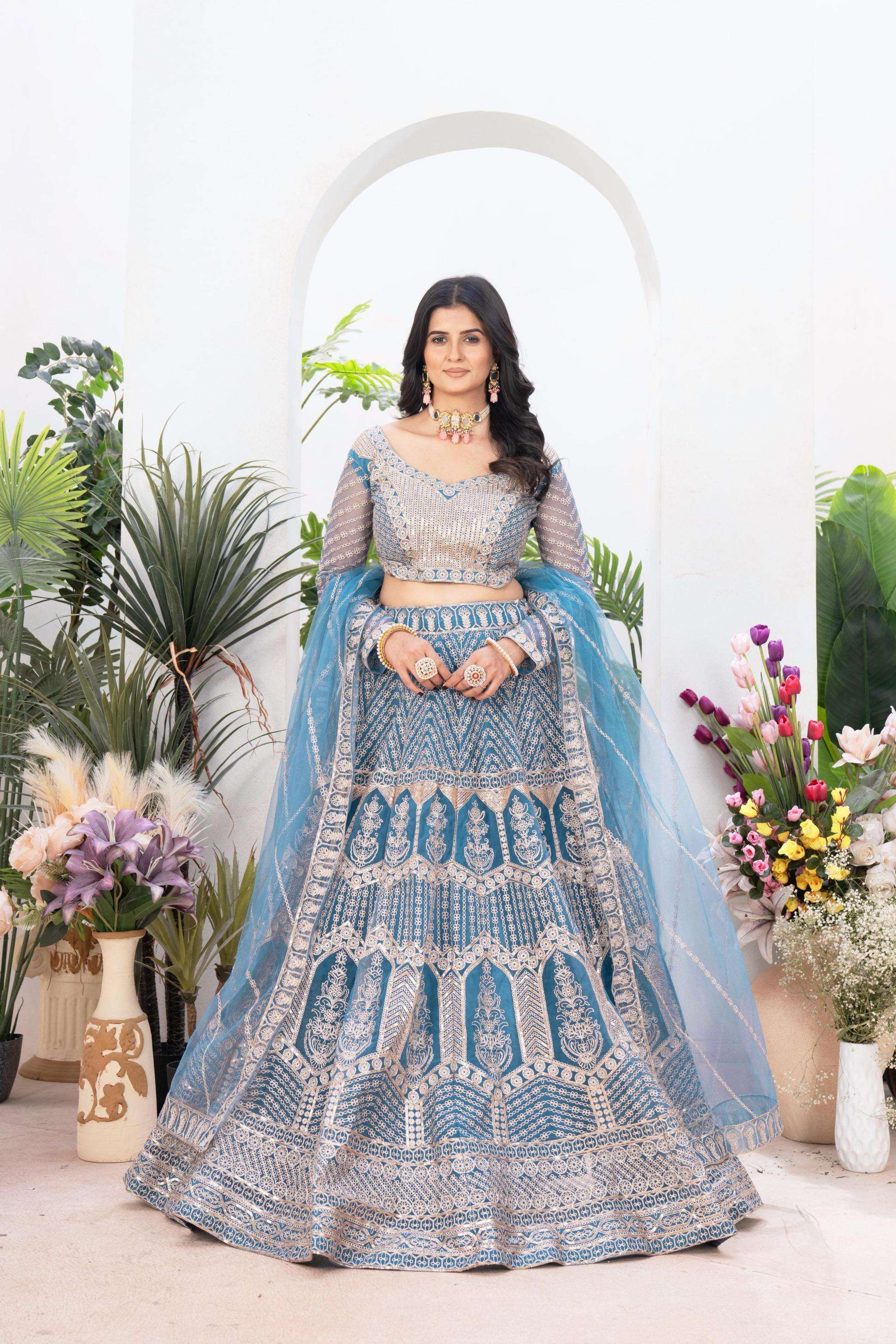 102 net sequence work half saree buy wedding lehenga online