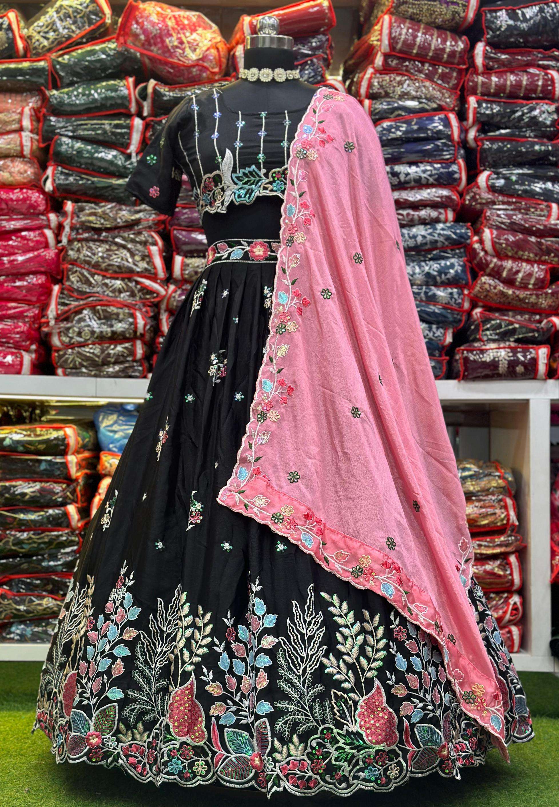 5002 chinon silk attractive look half saree lehenga choli for womens