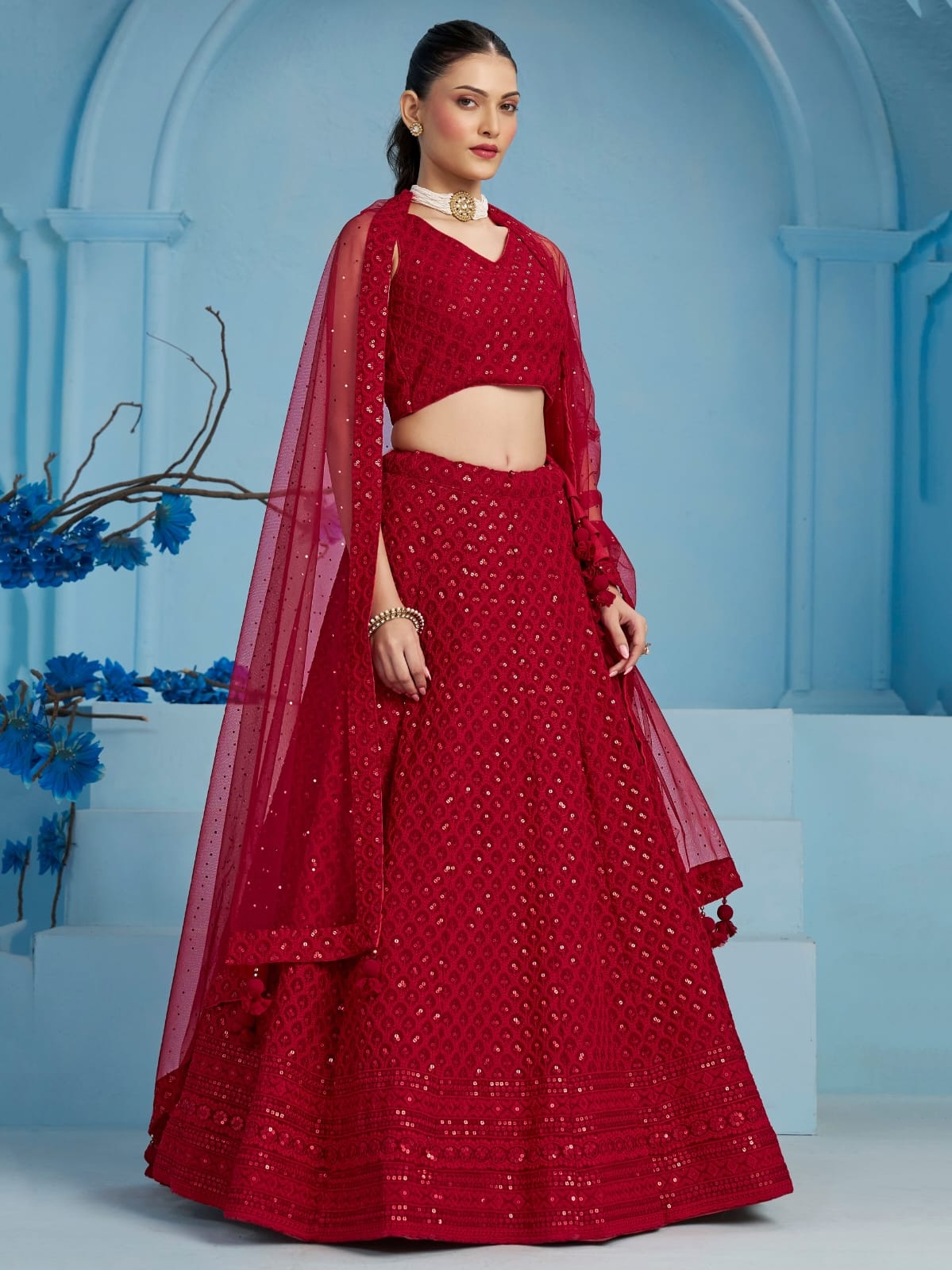 5124-Red Georgette wholesale lehenga