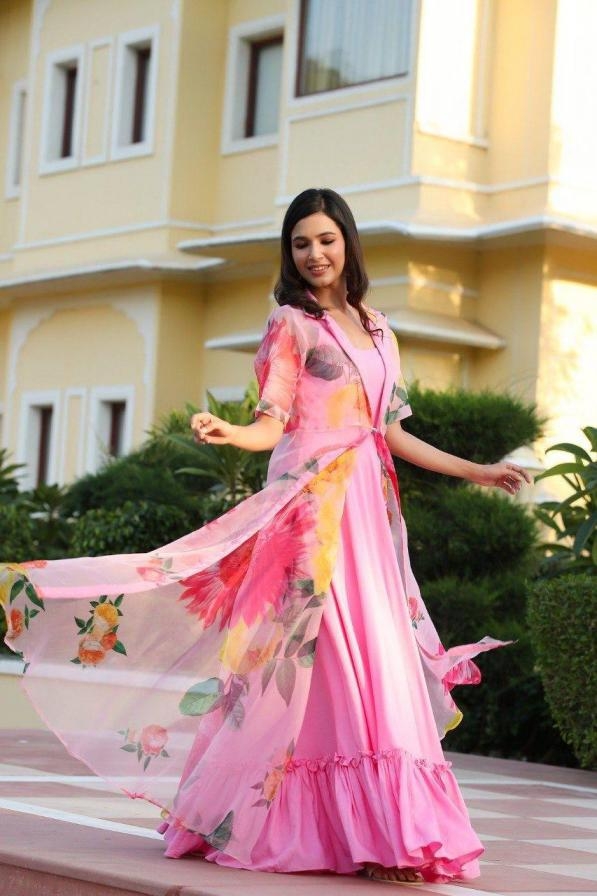9018 pink rayon readymade hit design western style long kurtis