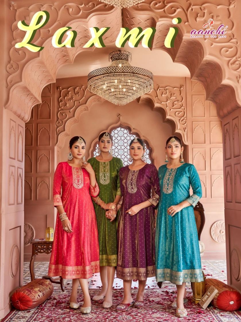 aanchi laxmi series 1001-1004 roman shimmer wholesale kurti 