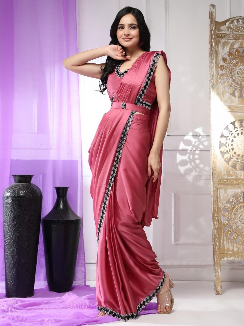 amoha 102096 satin silk party wear ready to wear sarees