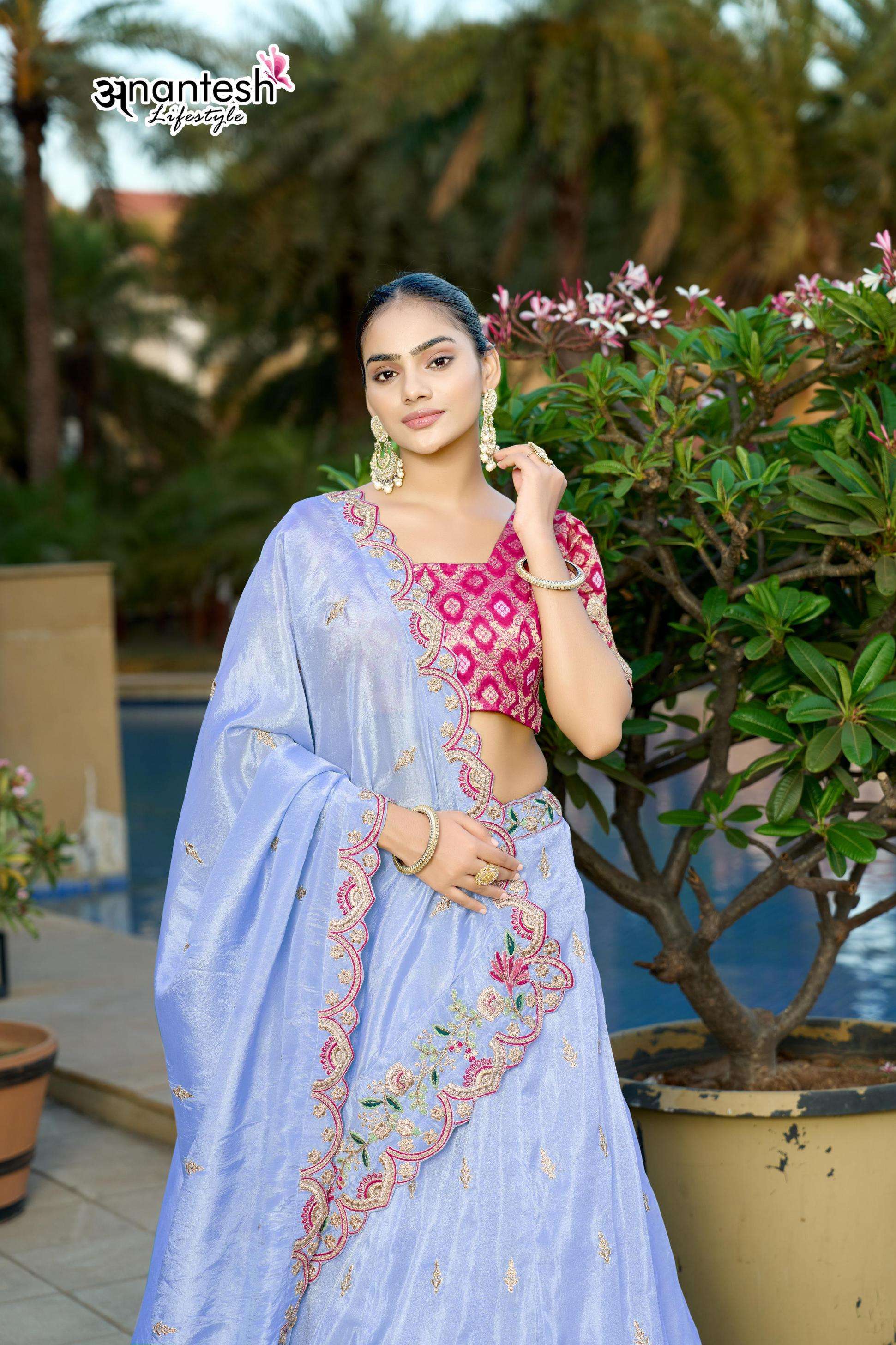 anantesh lifestyle 5048 cosmos viscose semi stitch engagement lehenga for bride