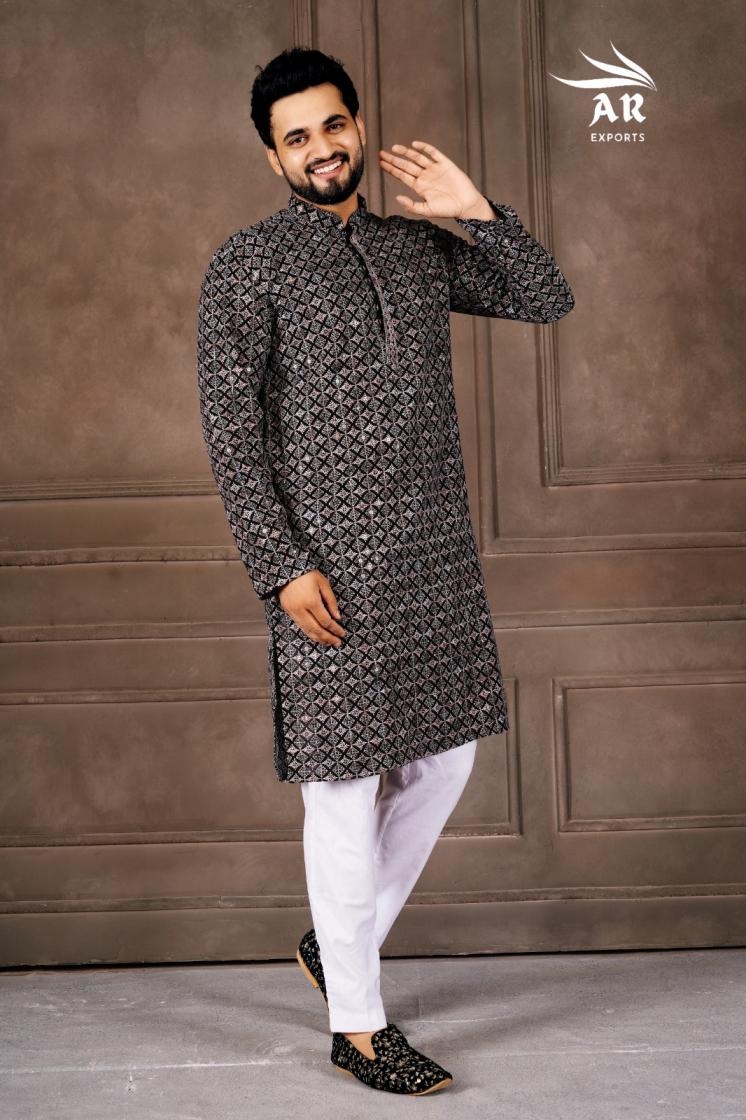 ar exports veshbusha vol 1 series 1401-1404 rayon shifflli work mens kurta