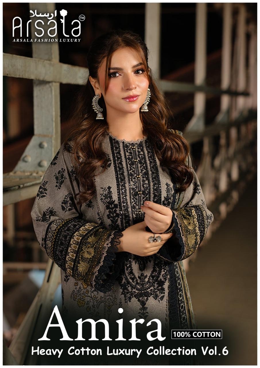 arsala Amira Vol-6 series 601-606 Pure Heavy Lawn Cotton wholesale suit 