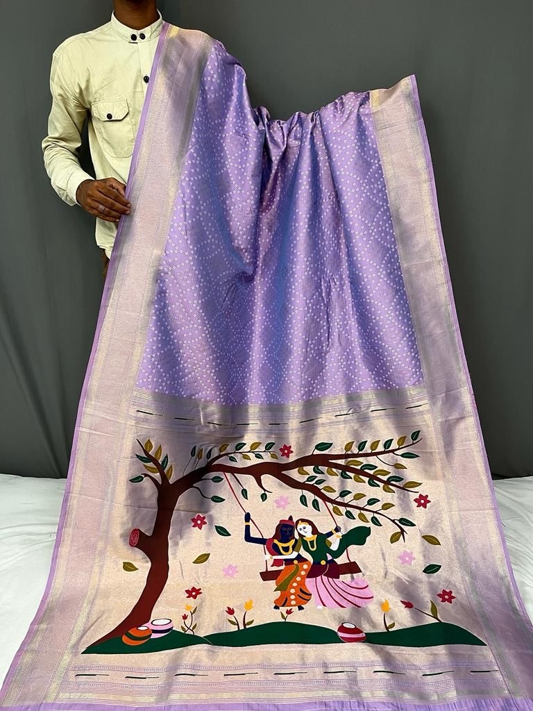 Bandhej Paithani Silk Fabric in pure heavy bandhani concept weaving 