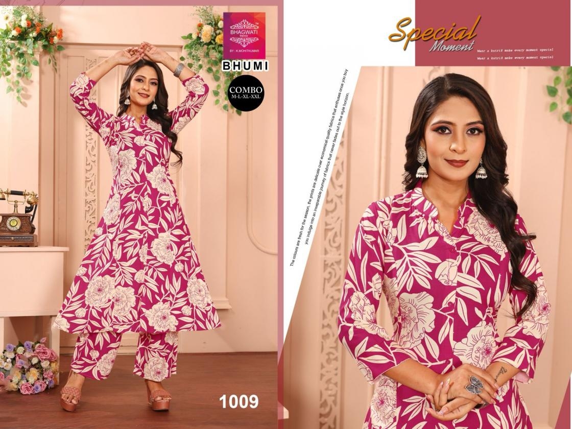 bhagwati trendz bhumi series 1003-1014 rayon wholesale co-ord sets