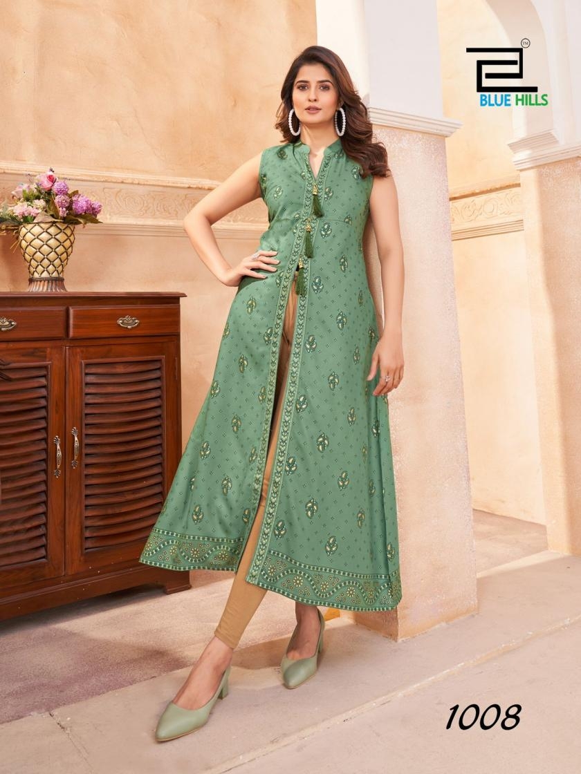 blue hills cat walk series 1001-1008 rayon center cut wholesale kurti 