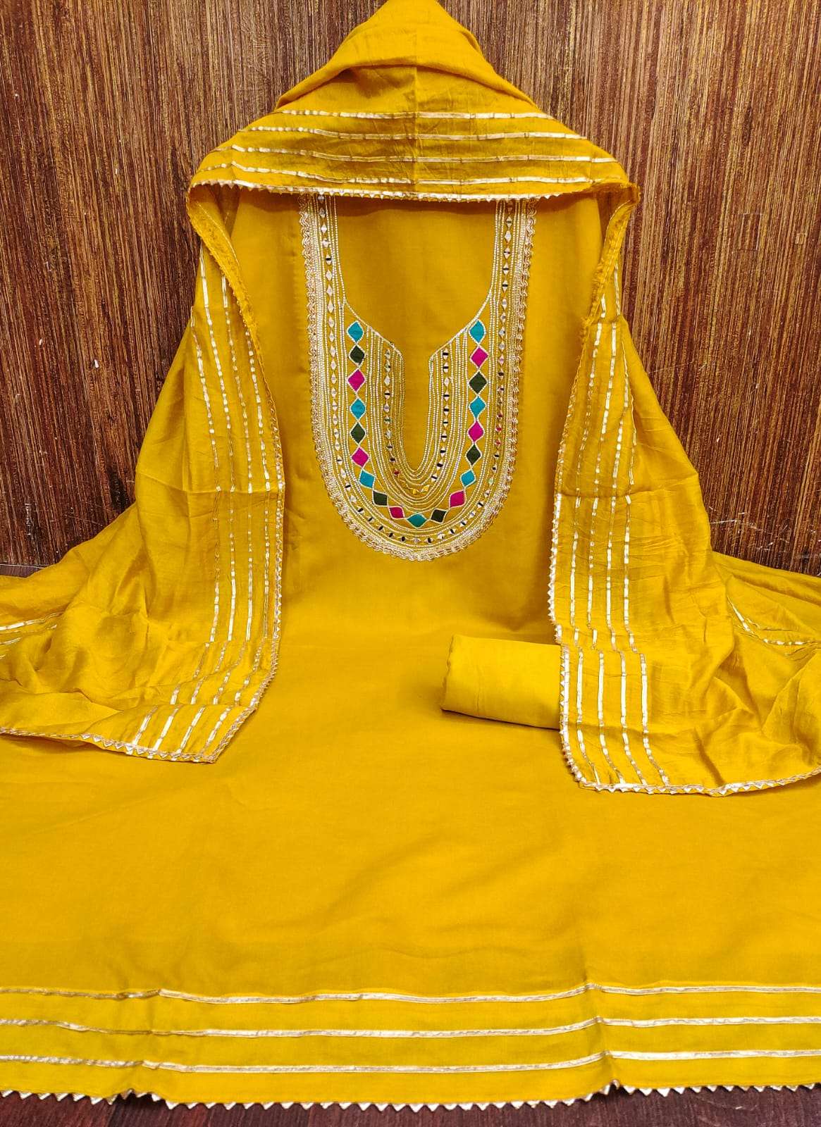 bt-215 PV CHANDERI JAIPURI MIRROR& GOTA PATTI WORK wholesale suit