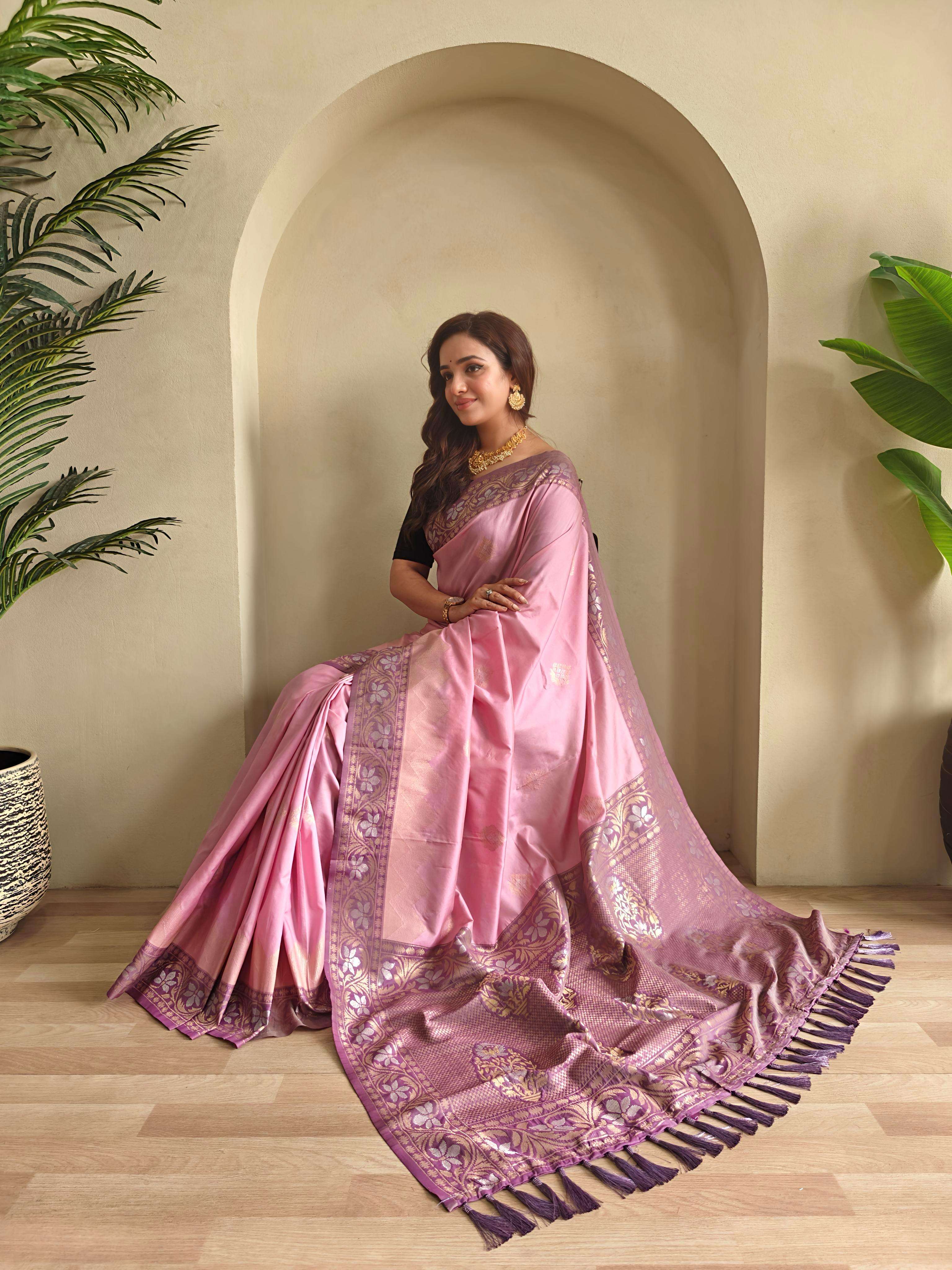 BT-53 Vidhi Dual tone silk sarees with all over zari weaves