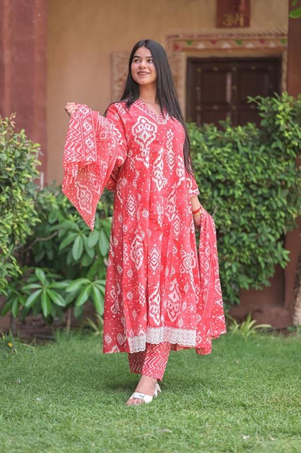 cambric cotton colour addition readymade anarkali style combo 3pcs dress