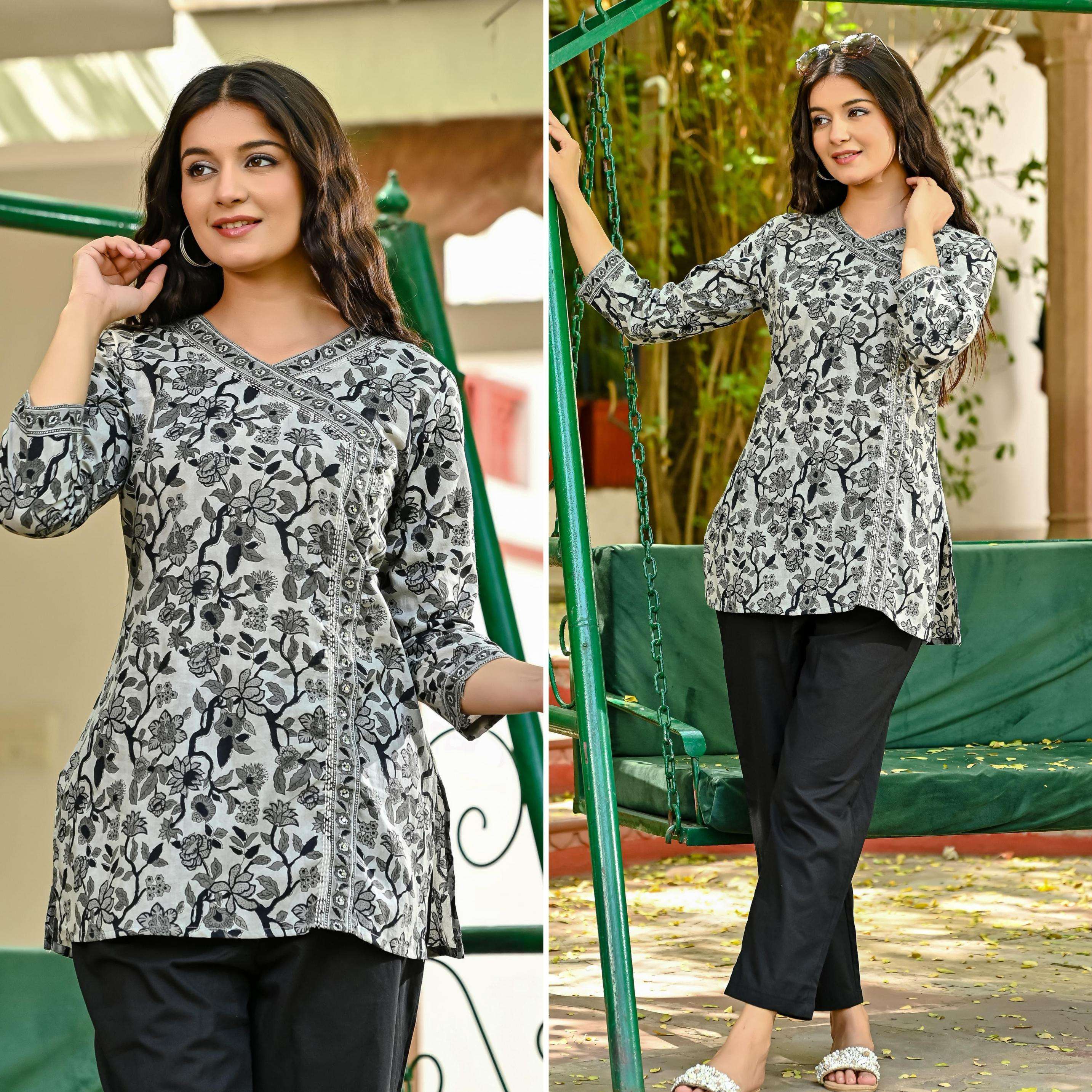 cotton anghrakha style readymade classic look co-ord sets for womens