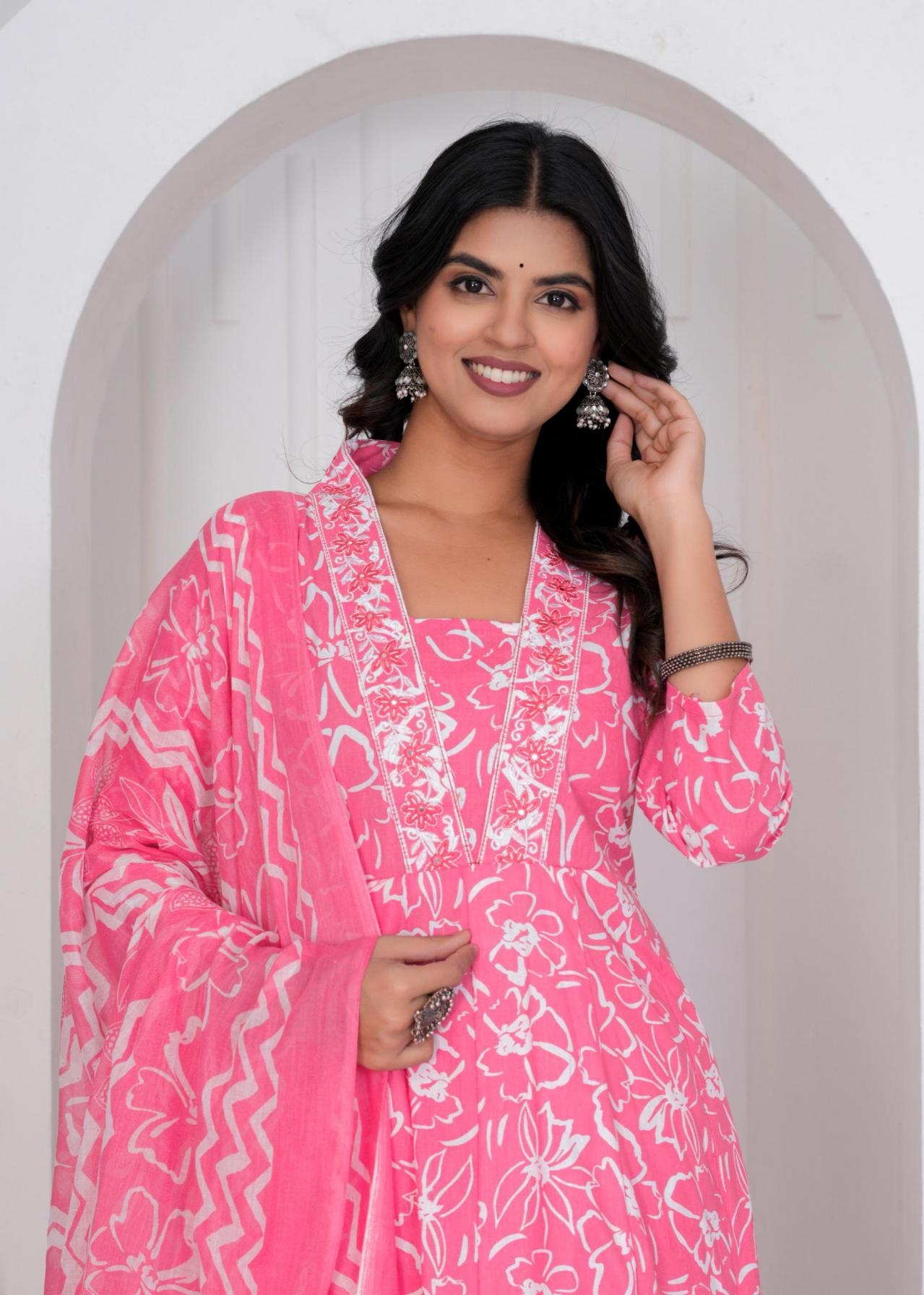 cotton print anarkali style readymade elegance combo 3pcs dress