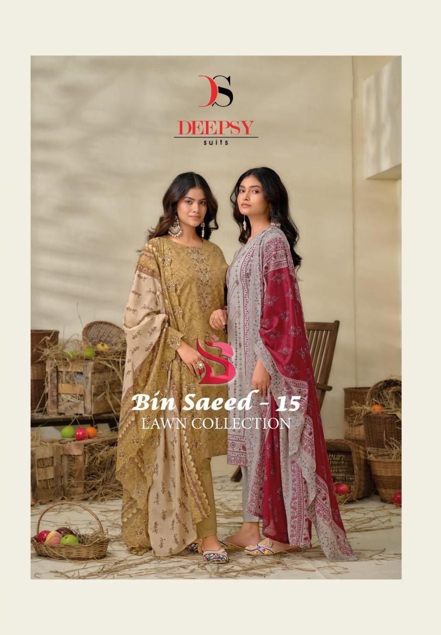 deepsy suits bin saeed vol 15 series 15001-15008 lawn cotton wholesale suit 