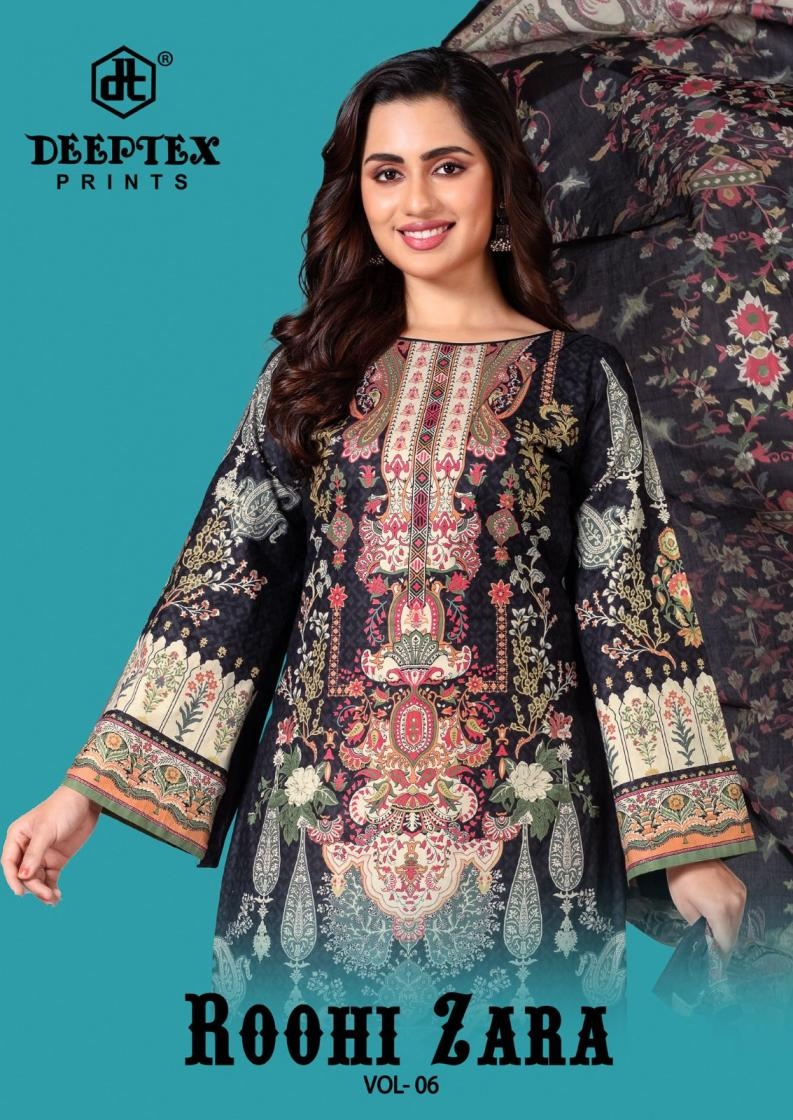 deeptex prints roohi zara vol 6 series 6001-6008 cotton lawn wholesale suit 