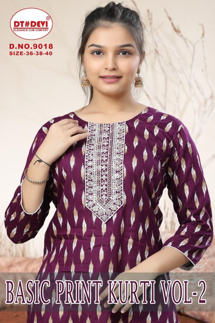 dt devi basic print kurti vol 2 9018 RAYON PRINT wholesale kurti 