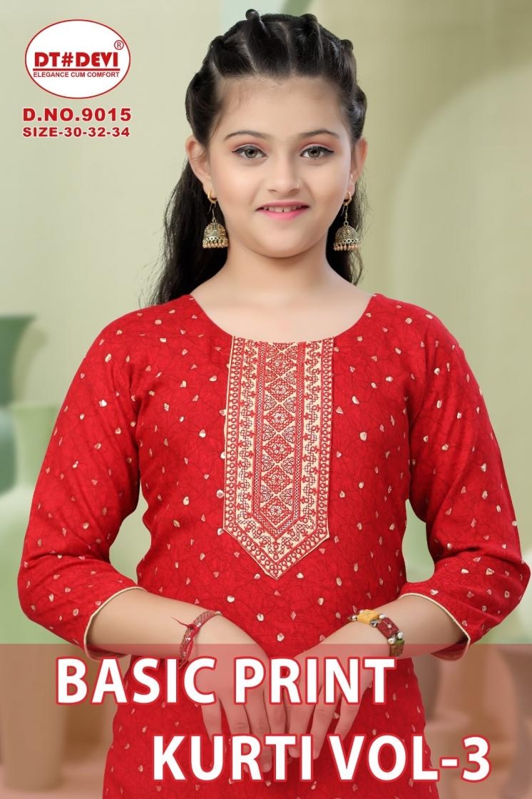 dt devi basic print kurti vol 3 9015 RAYON wholesale kurti