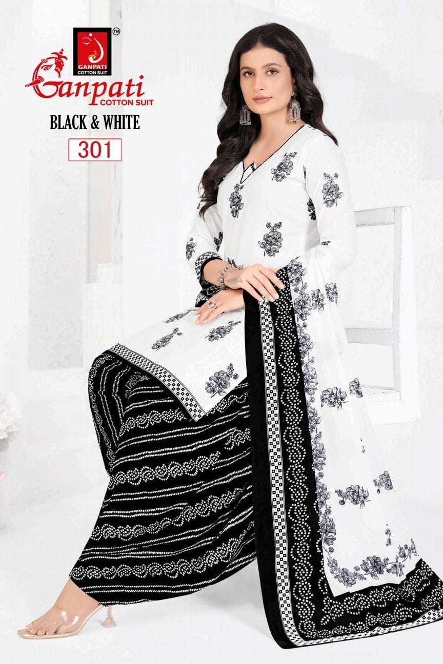 Ganpati Black & White Vol-03 series 301-306 Heavy Cotton wholesale suit 