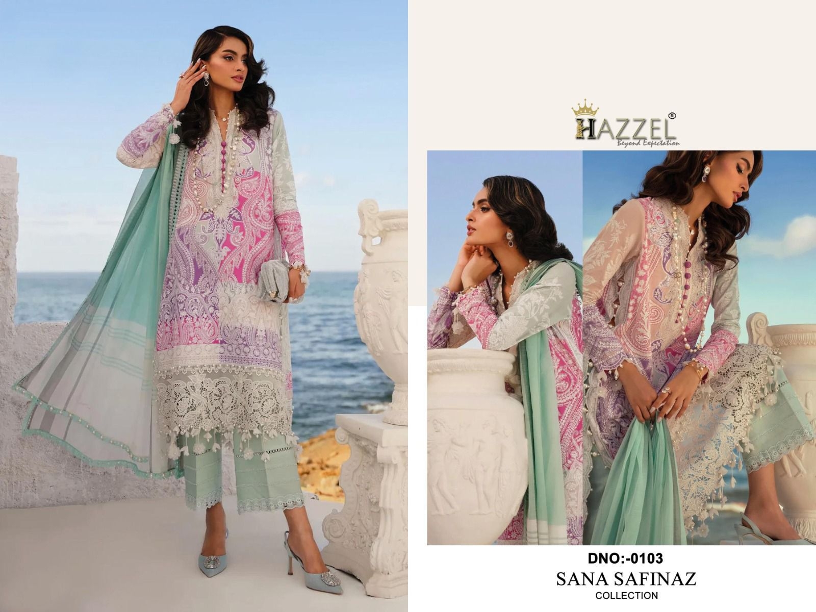 HAZZEL Ramsha Rangrez Luxury Lawn Hits 0103 PURE COTTON wholesale suit 