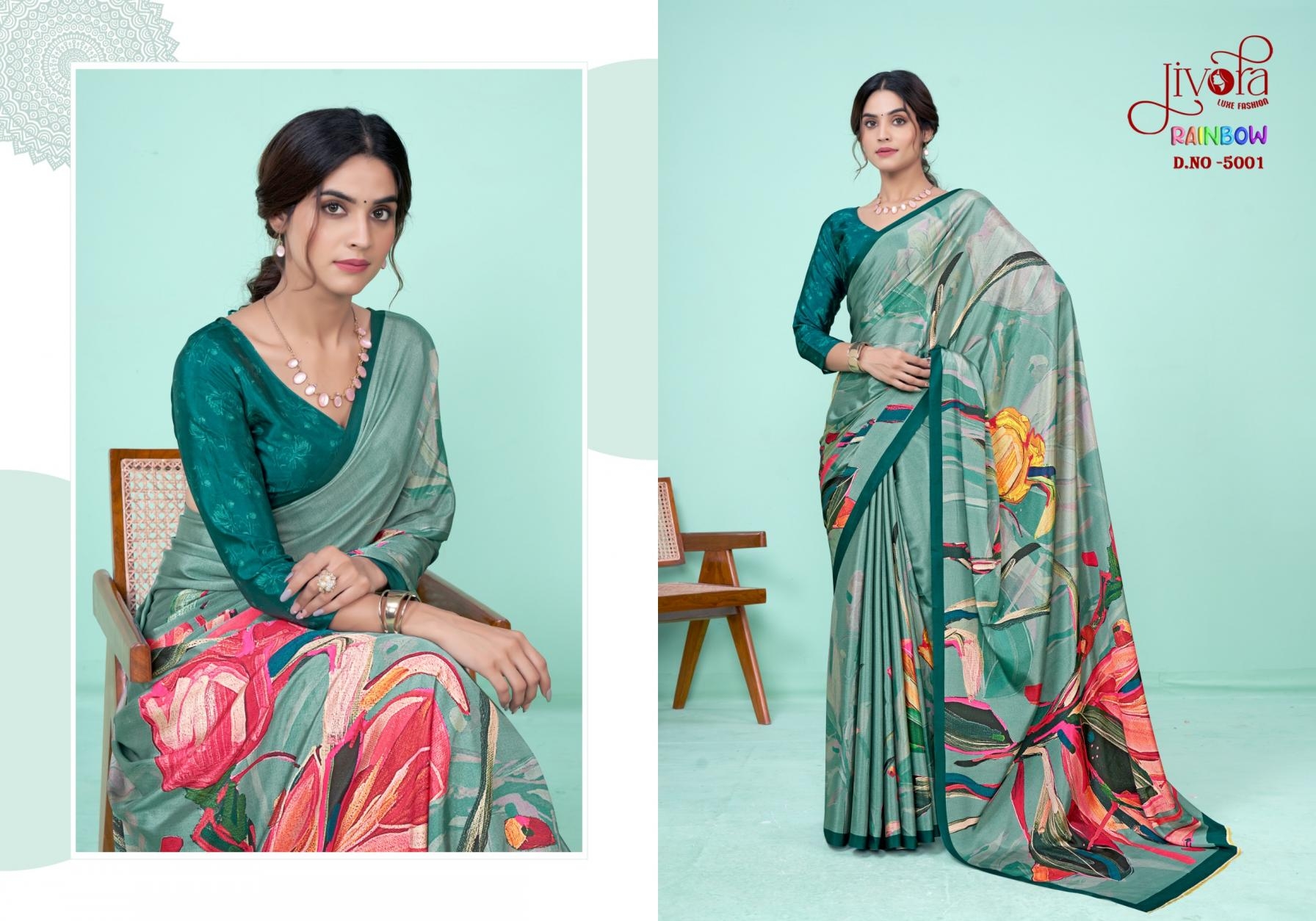jivora rainbow series 5001-5010 Soft Crape wholesale saree