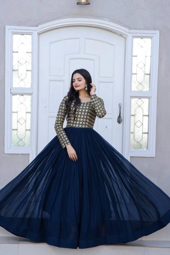 ka 1034 hit design readymade faux blooming long gown exports