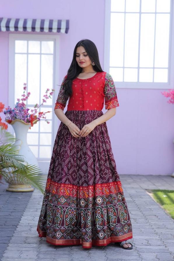 ka 1035 dola silk patola print readymade classic gown for womens