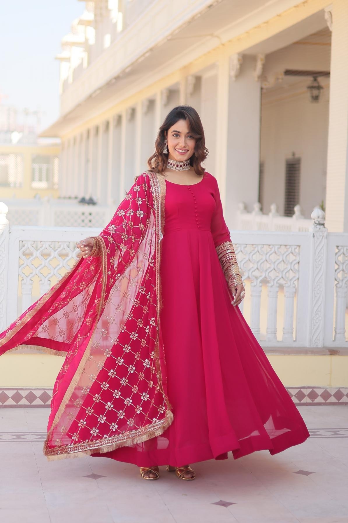 ka 1070 faux blooming readymade exclusive design gown with dupatta