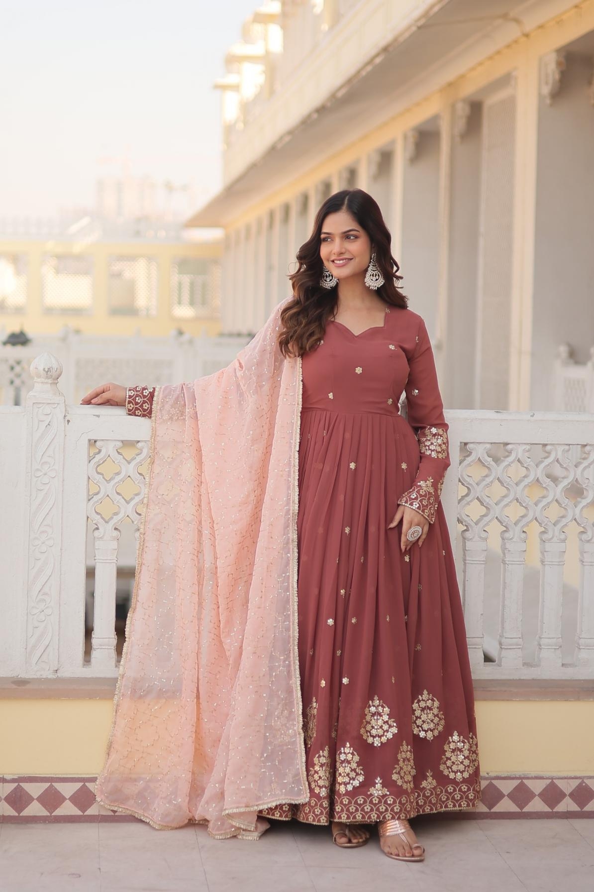 ka 1075 luxurious faux georgette fully stitch combo gown with dupatta exports