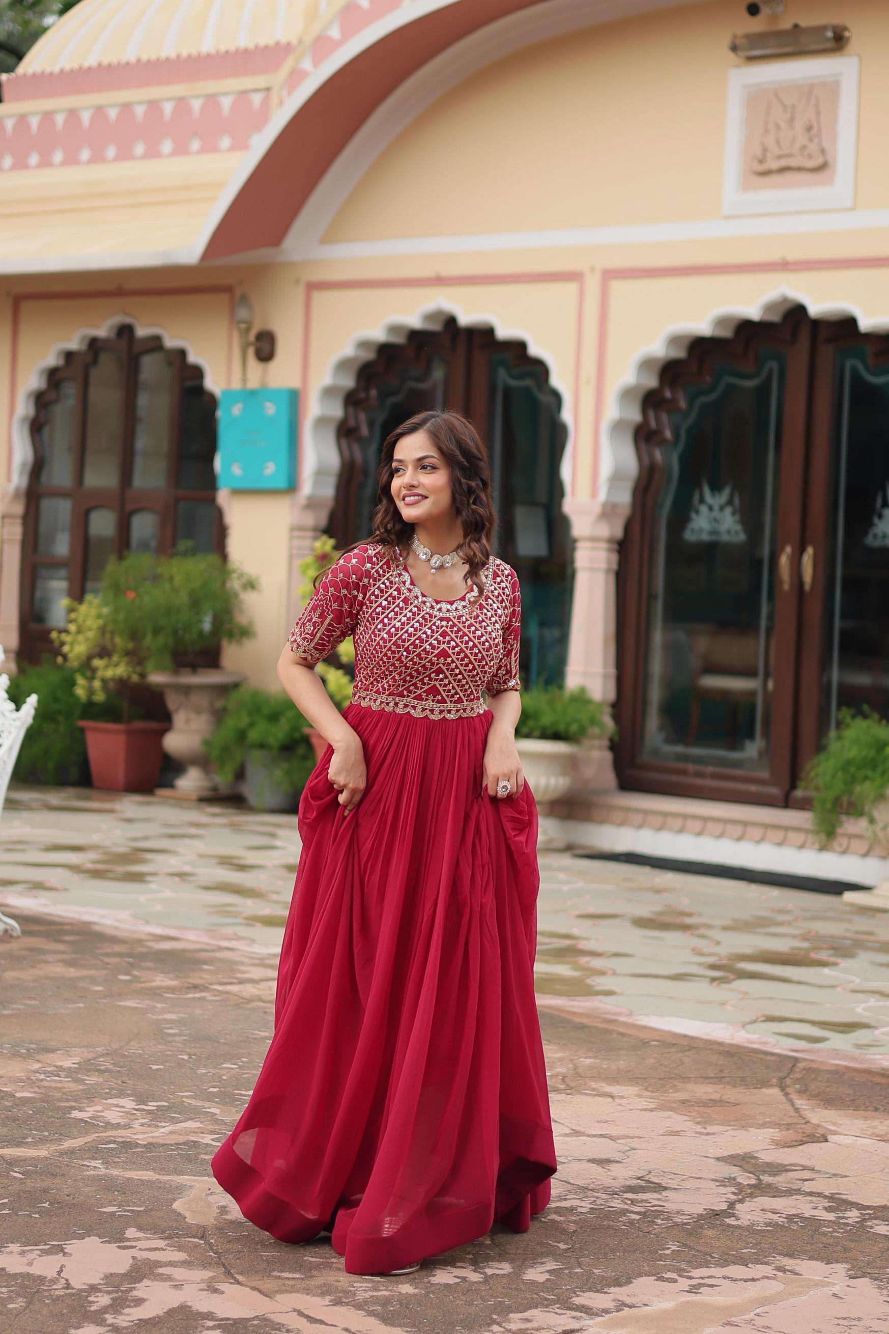 ka 1121 faux blooming luxurious readymade gown for women