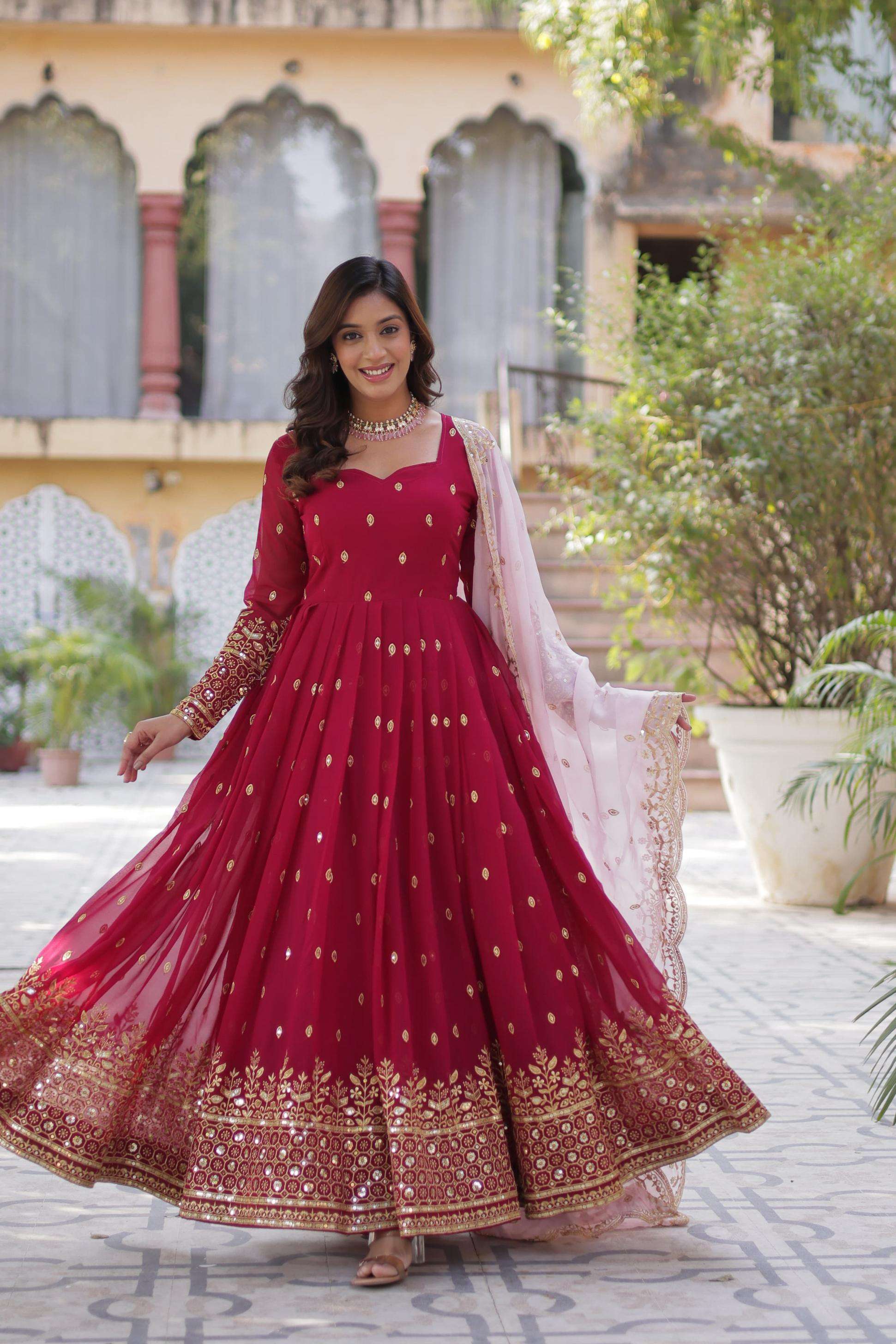 ka 1138 readymade faux blooming occasion wear combo gown with dupatta
