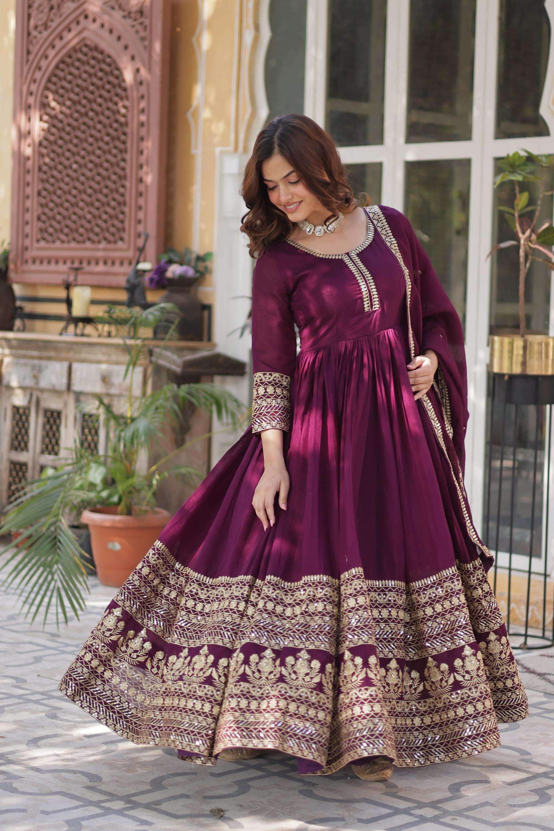 ka 1141 shimmer vichitra readymade premium combo set gown with dupatta for womens