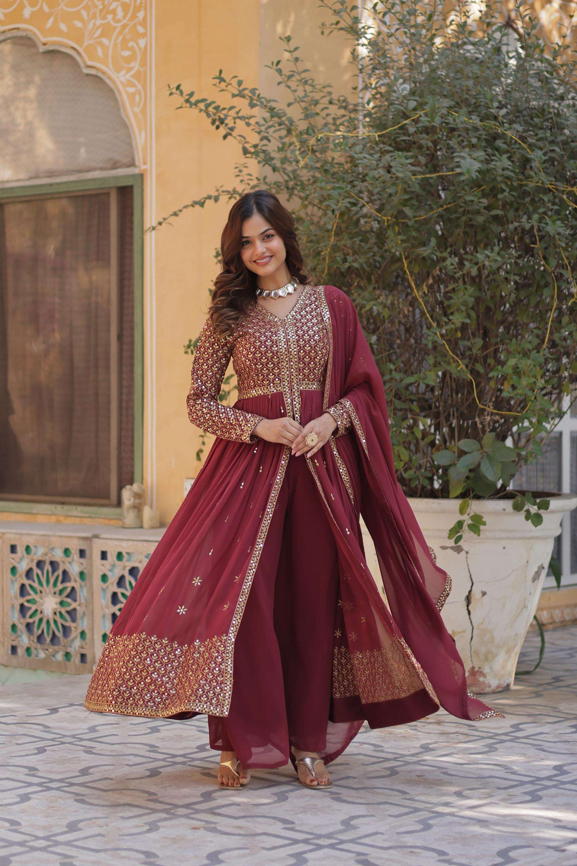 ka 1149 traditional faux georgette fully stitch kurti pant with dupatta