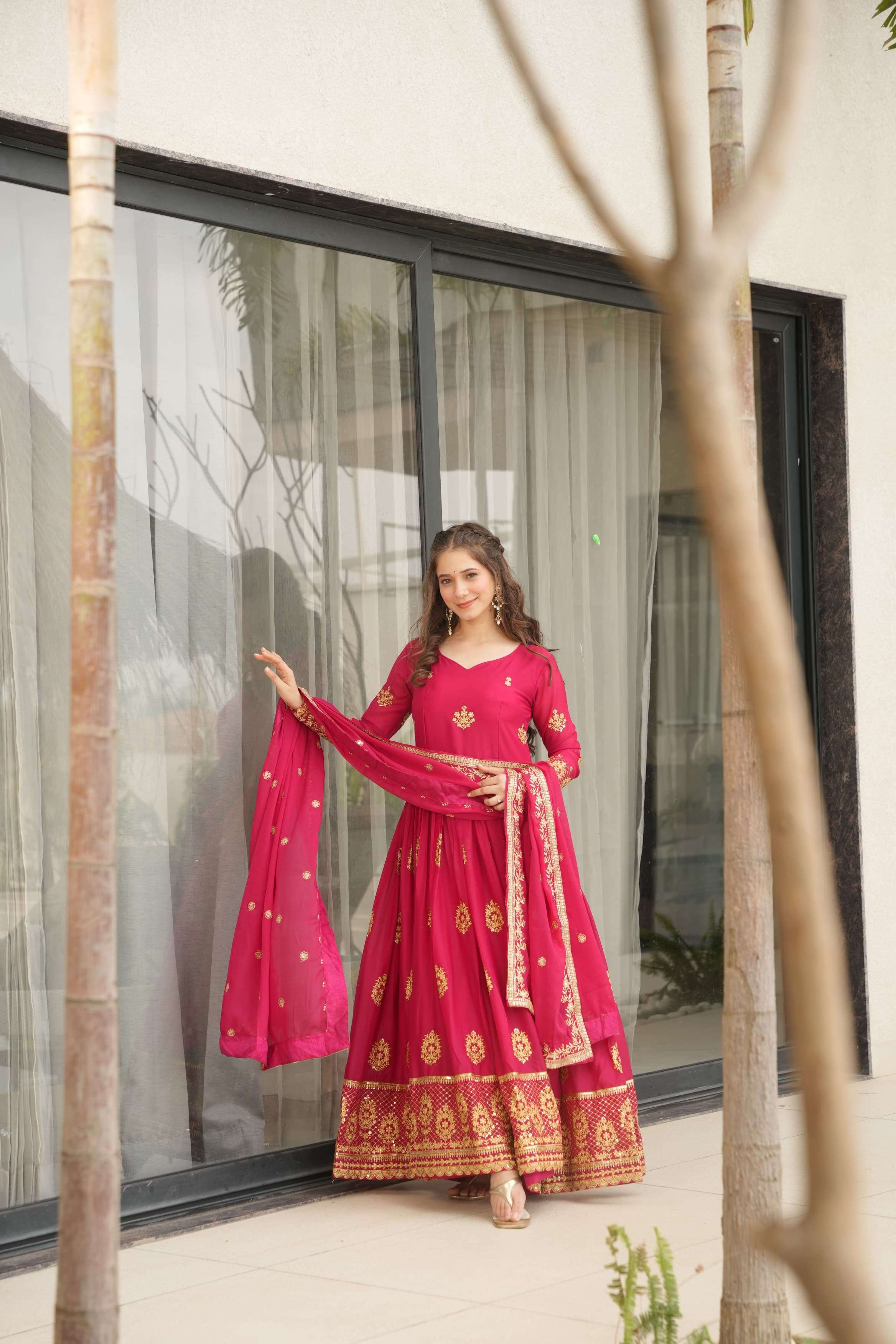 ka 1164 star georgette fashionable design full stitch gown with dupatta supplier