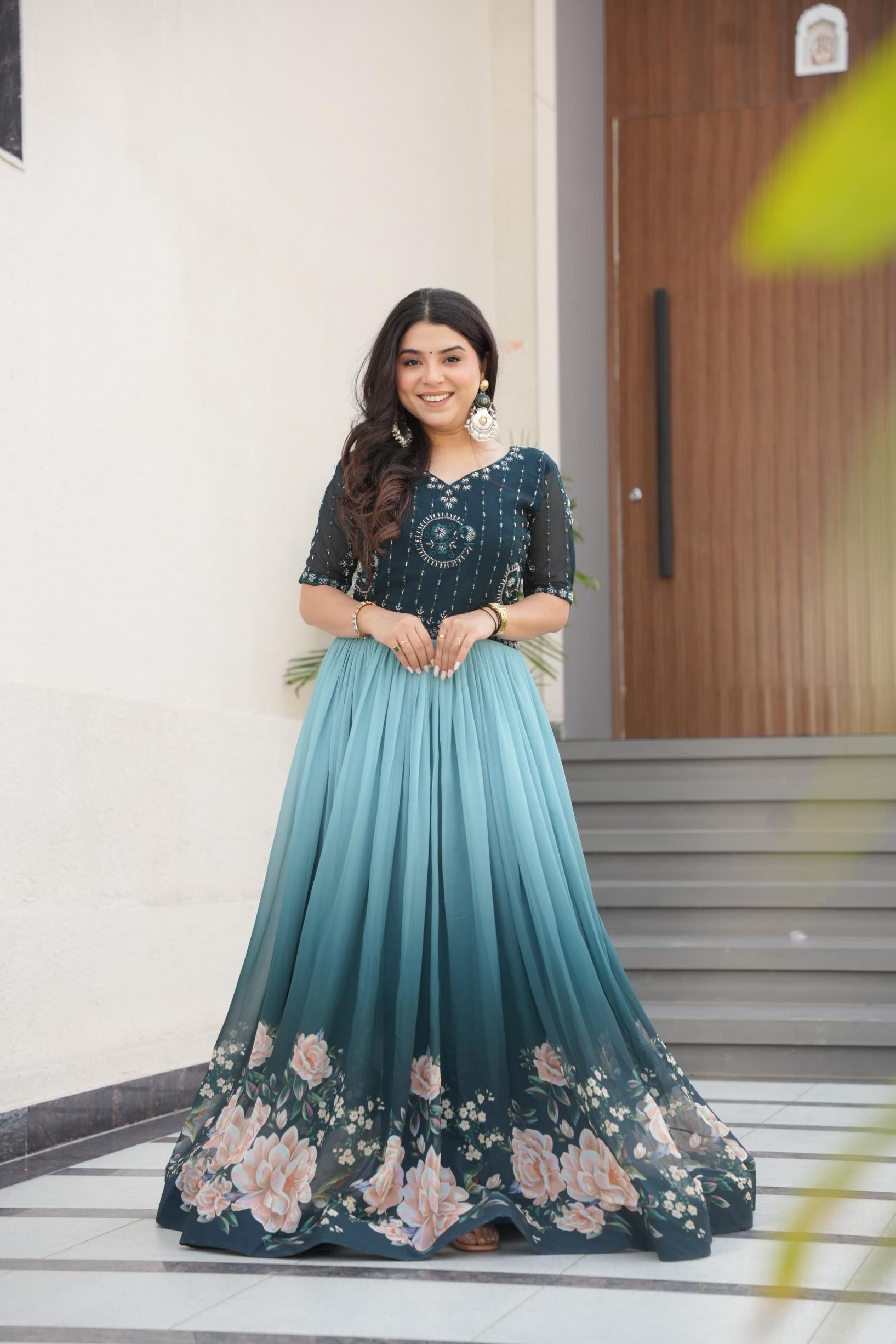 ka 1168 faux blooming readymade fashionable designer gown wholesaler