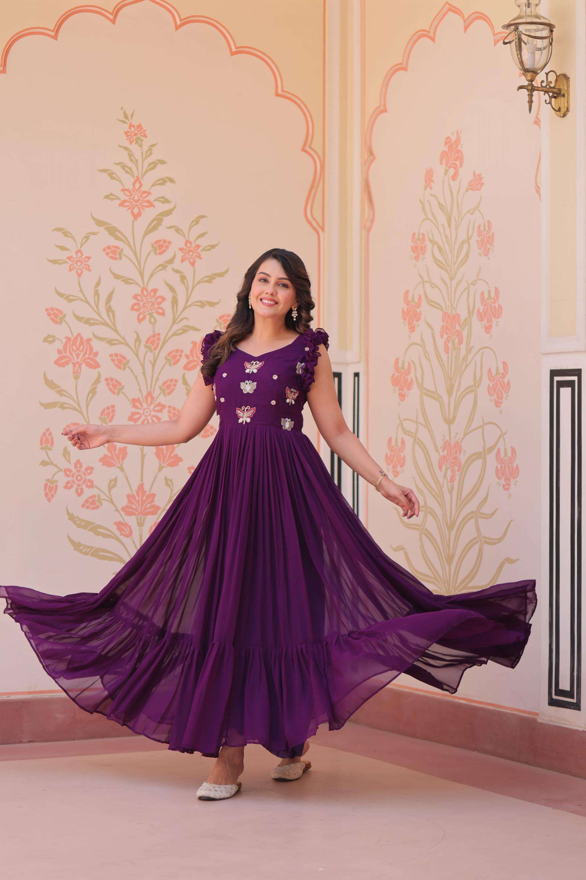 ka 1174 faux blooming fully stitch party wear flair gown supplier