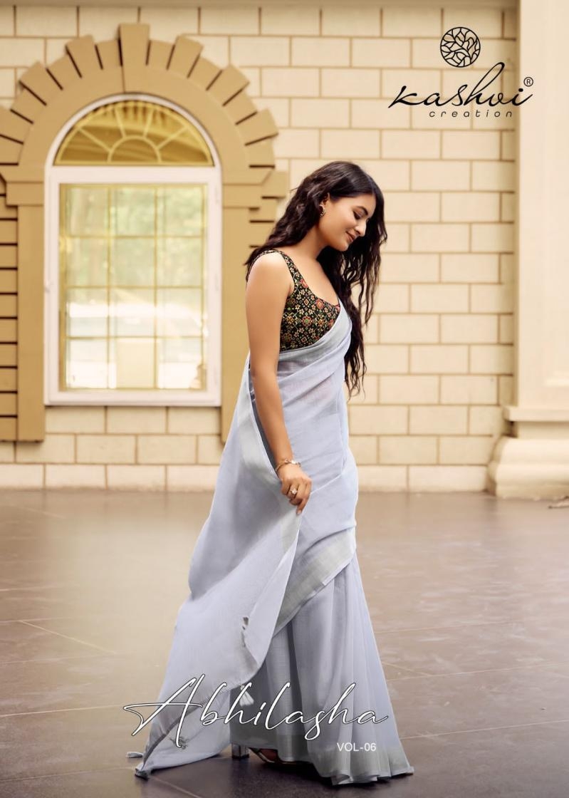 kashvi creation abhilasha vol 6 series 601-608 linen silk wholesale saree