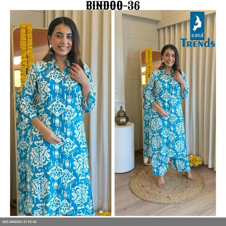 kaya bindoo series 31-40 rayon readymade stylish kurti with plazzo