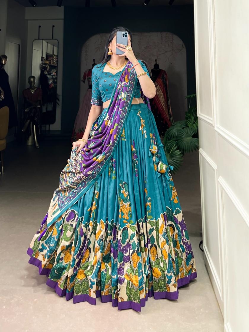 lnb1236 tussar silk foil print stylish stitch lehenga unstitch blouse with dupatta