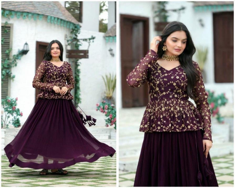 lw 7045 faux blooming crush pleating fully stitch designer lehenga for wedding