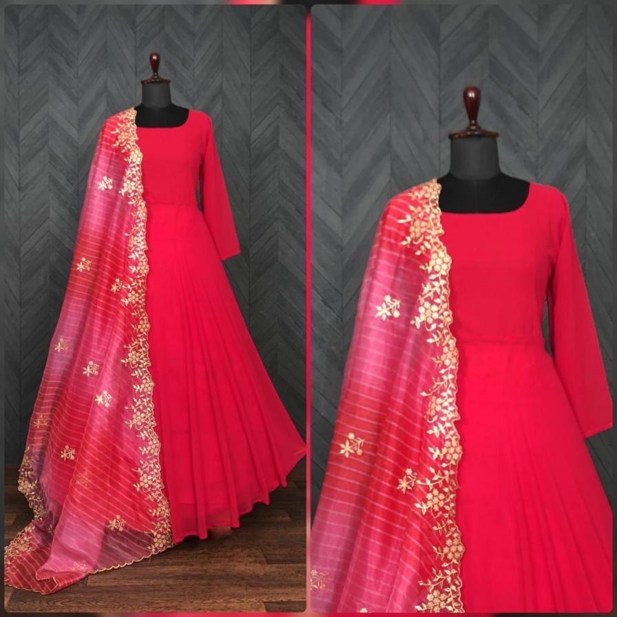 lw 9048 readymade faux blooming fashionable design gown with dupatta