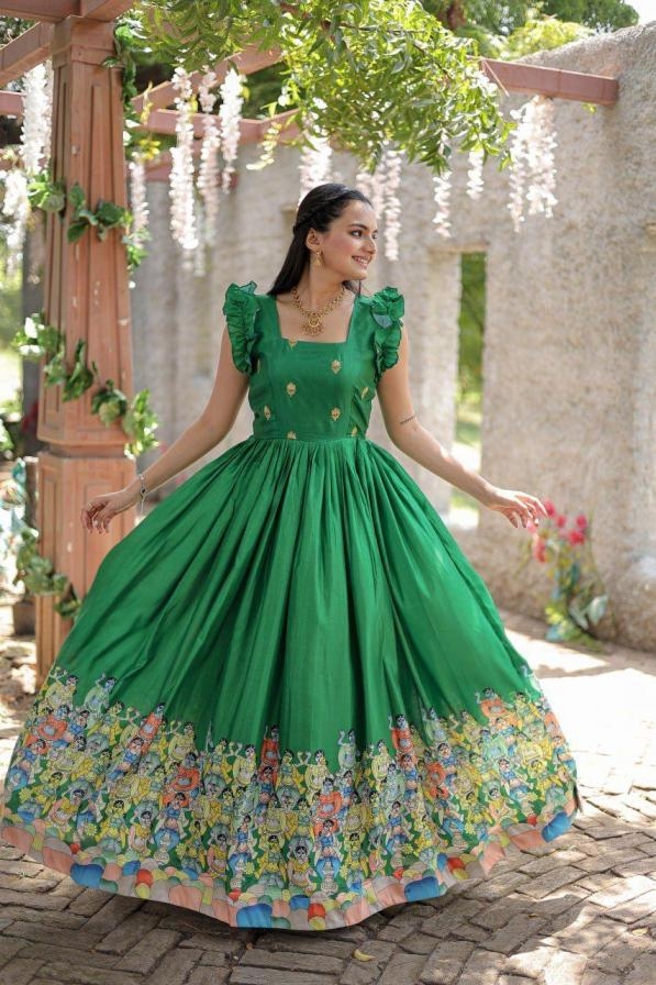 lw 9151 dola silk readymade attractive look flair gown
