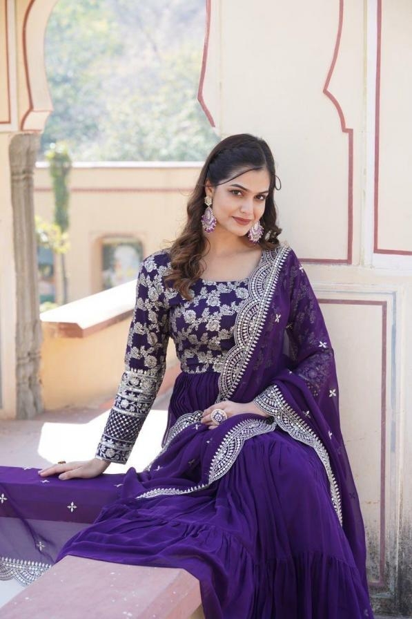 lw 9155 popular faux blooming viscose readymade stylish gown with dupatta