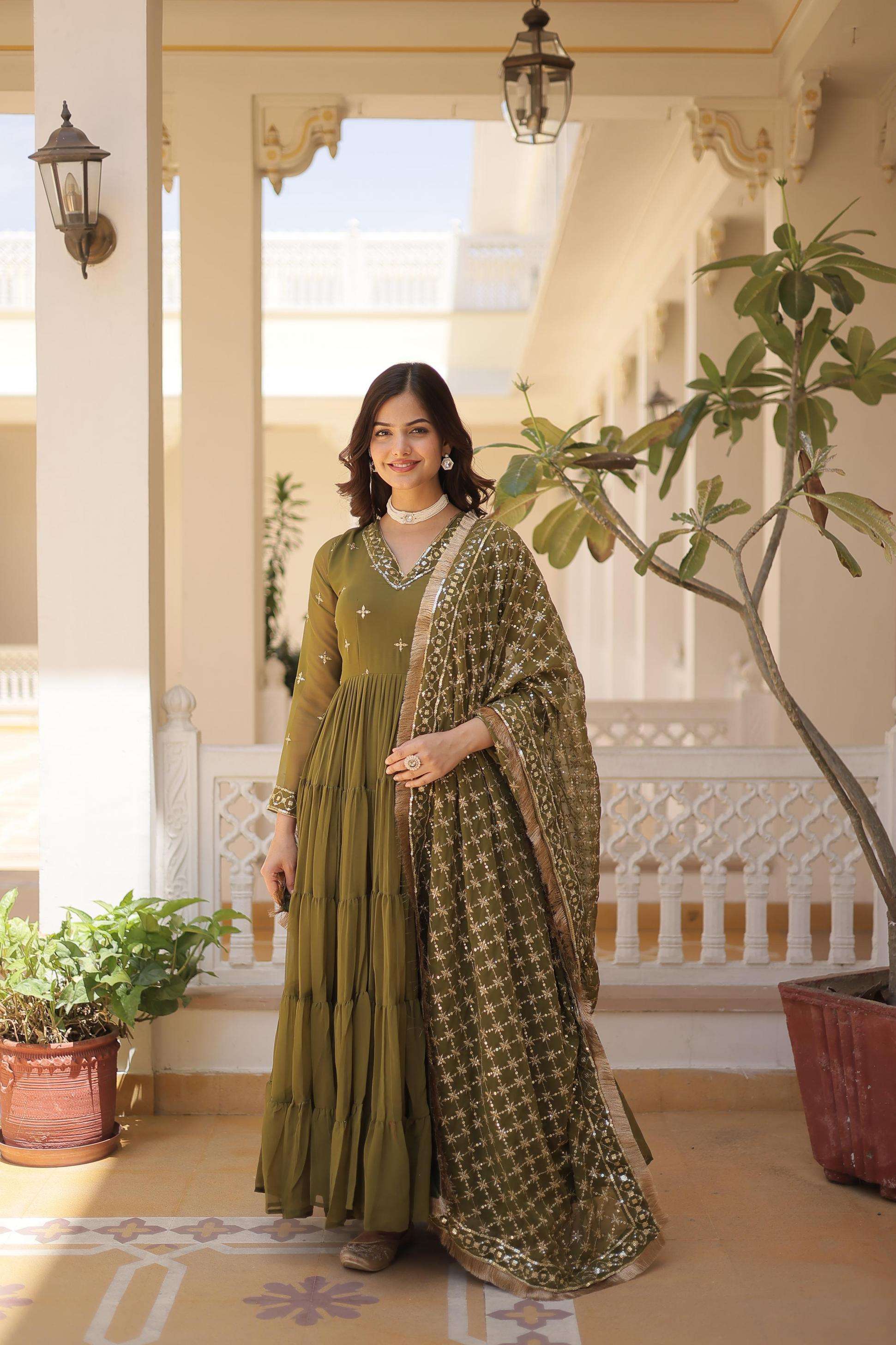 lw 9178 faux georgette attractive look full stitch flair gown online