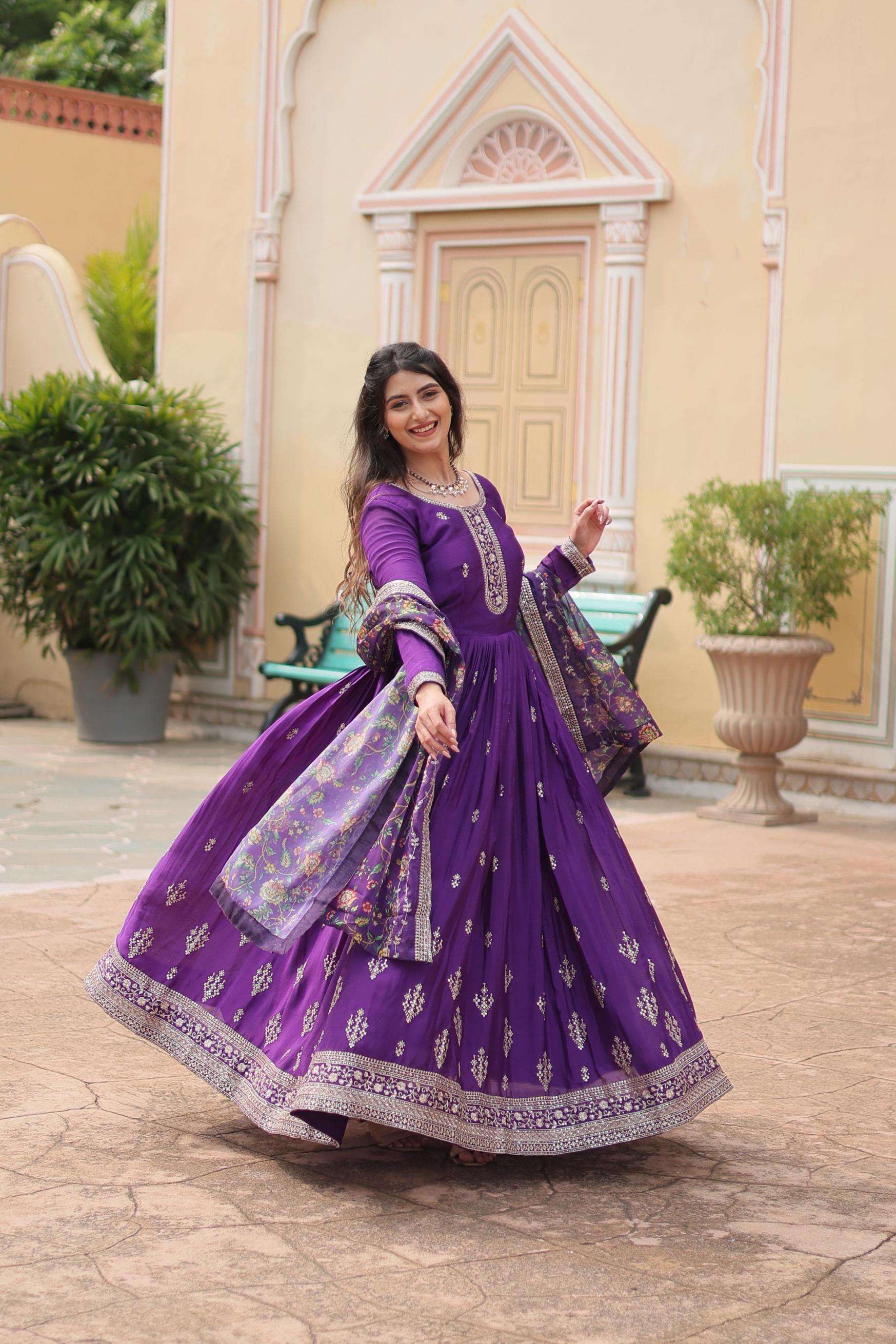 lw 9190 chinon fancy look gown with dupatta