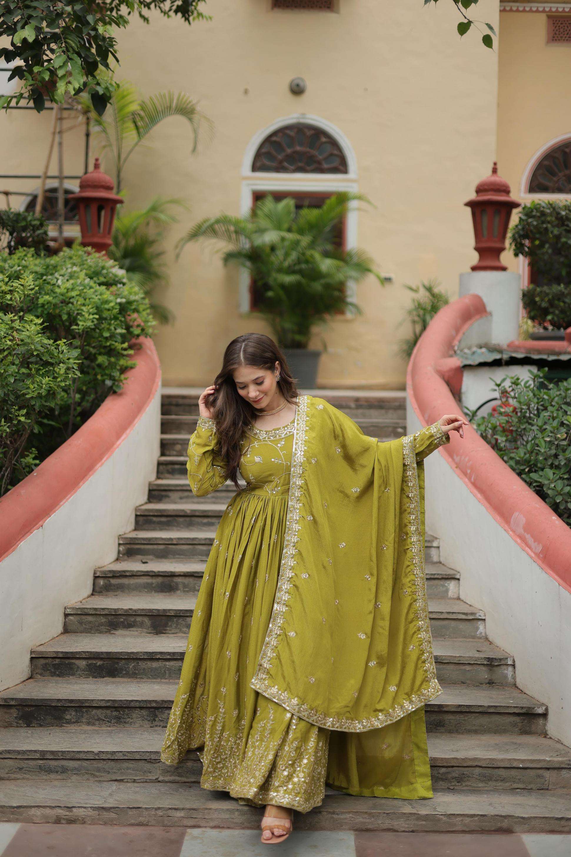 lw 9193 chinon sequence work full stitch sharara kurti with dupatta