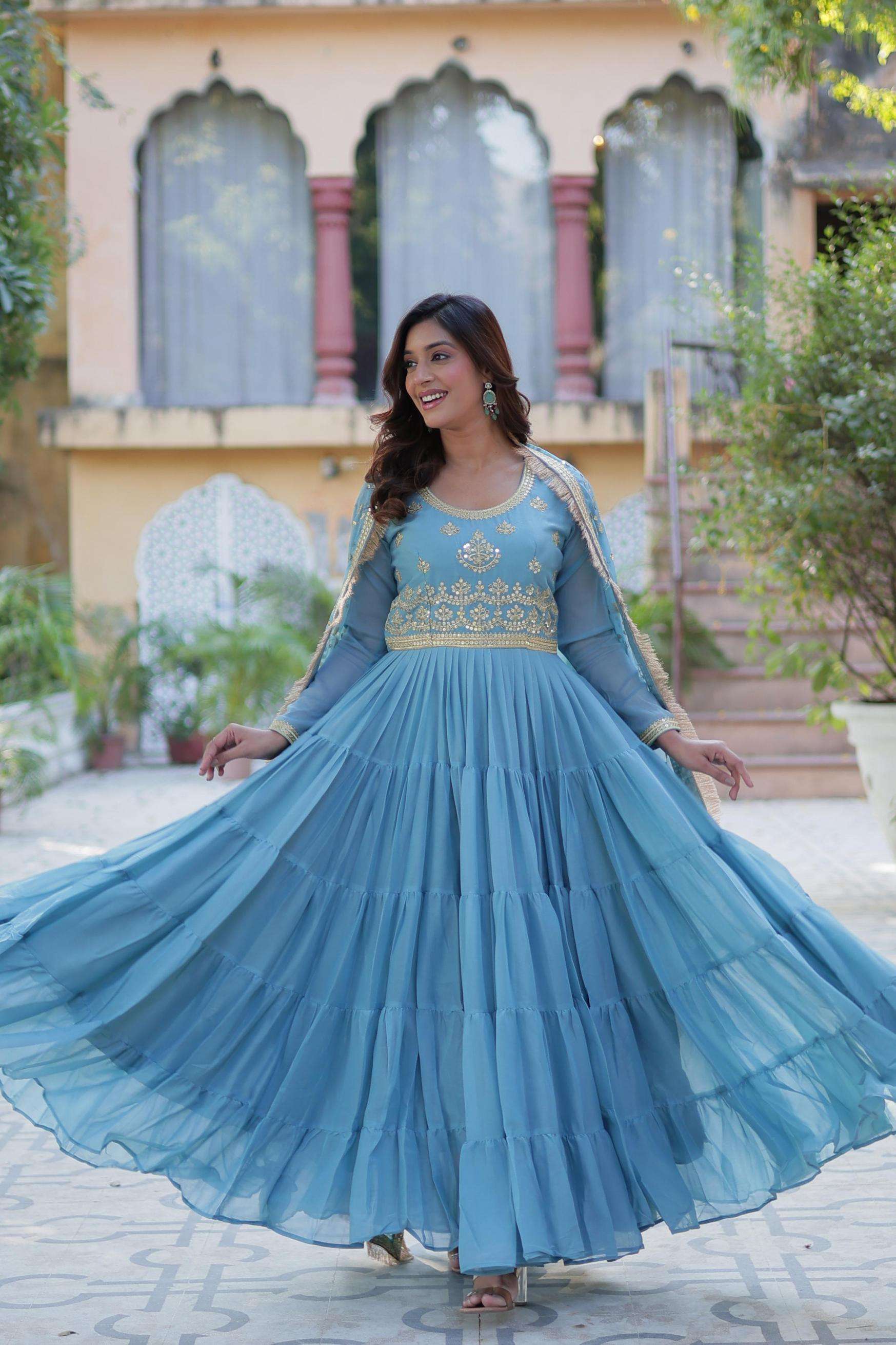 lw 9214 star georgette readymade shop stunning gown with dupatta