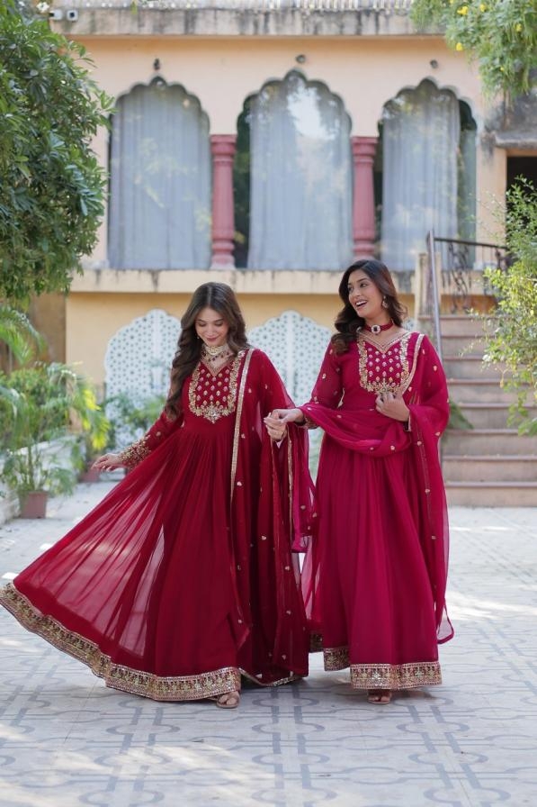 lw 9216 exclusive faux blooming georgette readymade gown with dupatta
